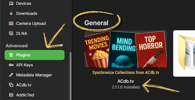 Find the plugin in the Emby plugin Gallery under the General section. ACdb.tv plugin in the Emby plugin gallery